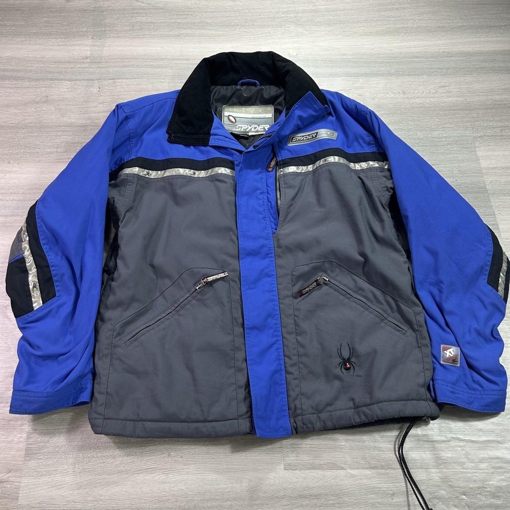 Spyder Ski Jacket Mens 40 Blue Gray Hooded Insulated Waterproof XT 5000mm‎
